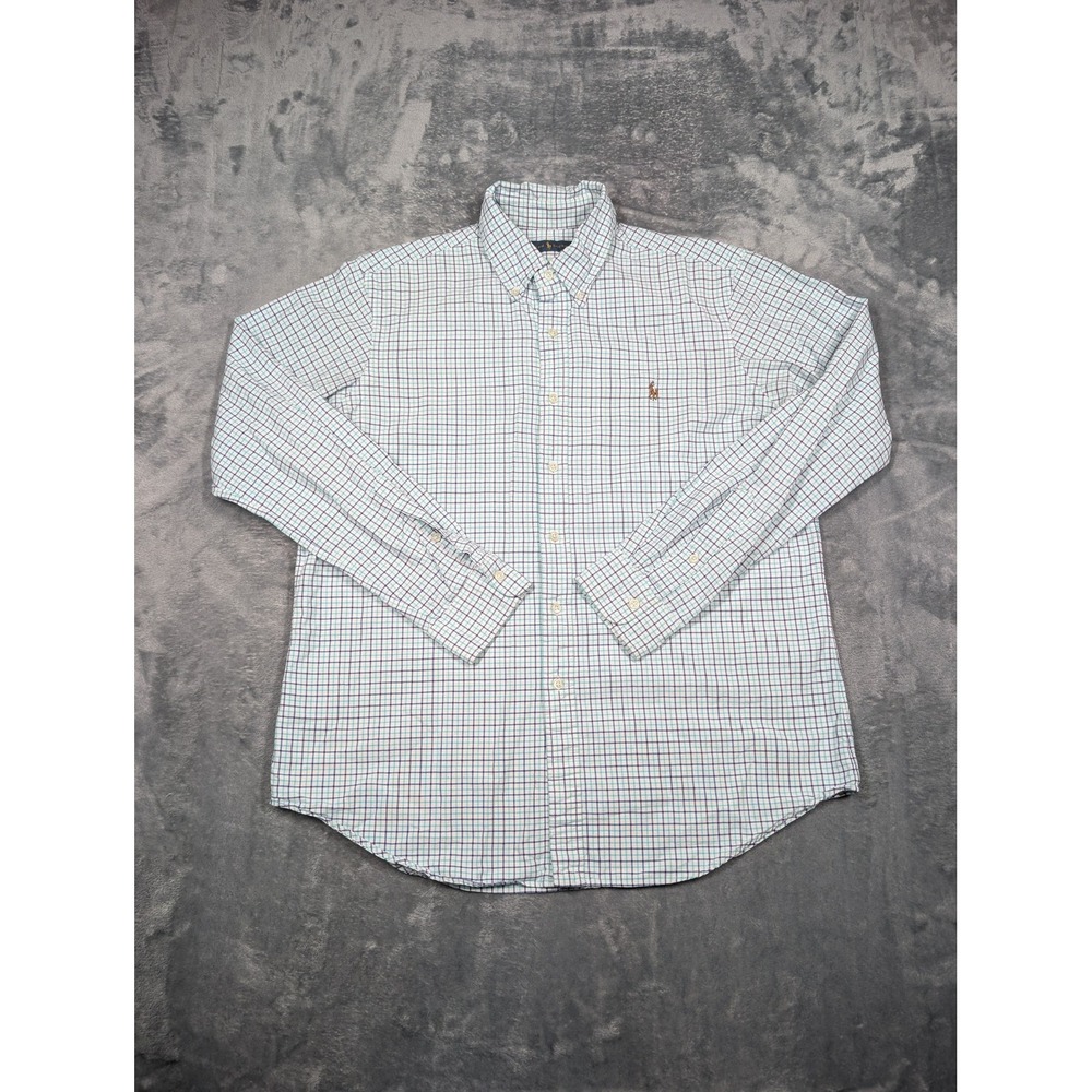 Ralph Lauren Shirt Mens Large White Check Cotton Long Sleeve Button Down Casual